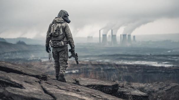 荒廃した大地を行く兵士 荒廃した大地を行く兵士の写真