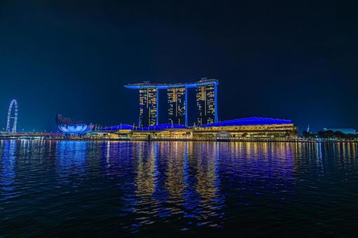 都市夜景 マリーナベイサンズ,都市夜景,夜景の写真素材