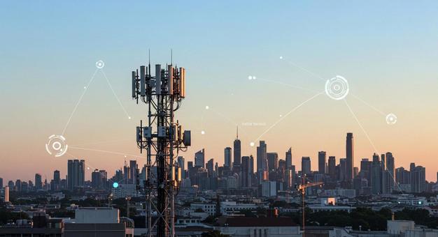 都市の通信インフラ 5Gセルタワー 都市の通信インフラ 5Gセルタワーの写真