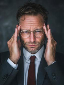 困難に直面する男性:悩むビジネスパーソン 困難に直面する男性:悩むビジネスパーソンの写真