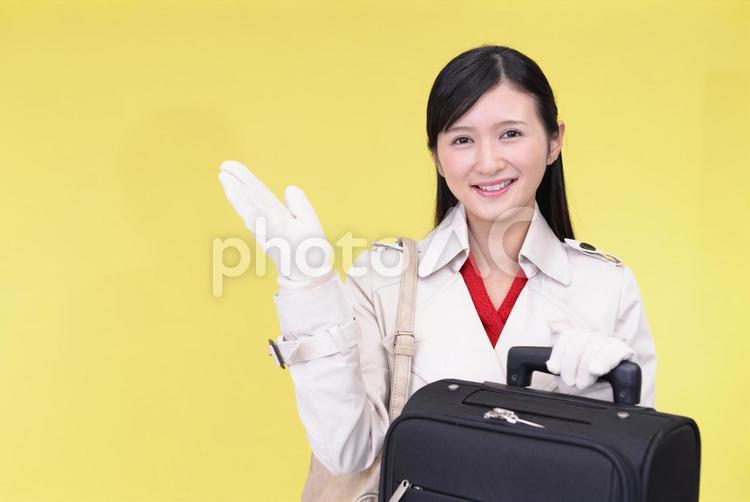 スーツケースを持つ笑顔の女性 女性,女,旅行の写真素材