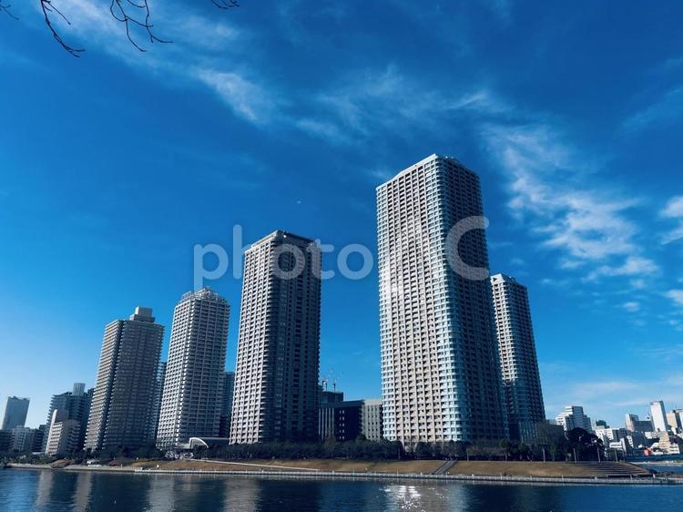 タワーマンションのある都市風景 タワーマンション,街並み,ウォーターフロントの写真素材