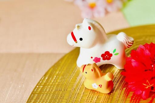 午年の年賀状素材と馬の親子 午年,2026,午の写真素材