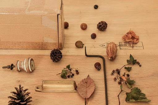 秋の落ち葉と取っ手金具　4 秋,素材,イメージの写真素材