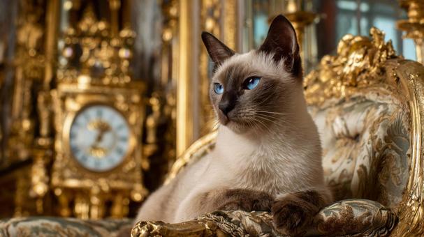優雅な猫と金時計 優雅な猫と金時計の写真