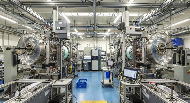 最新の光ファイバーケーブル製造設備の写真