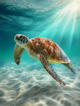 海底に光が届くウミガメの楽園の写真