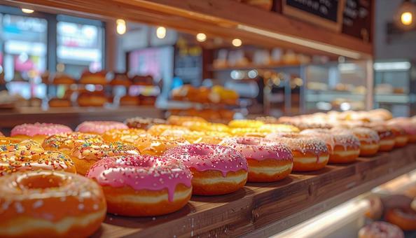 カラフルなドーナッツショップの風景の写真