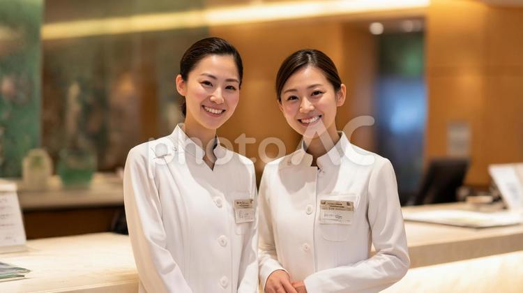 ナースステーションと二人の女性看護師6 看護師,看護婦,ナースステーションの写真素材