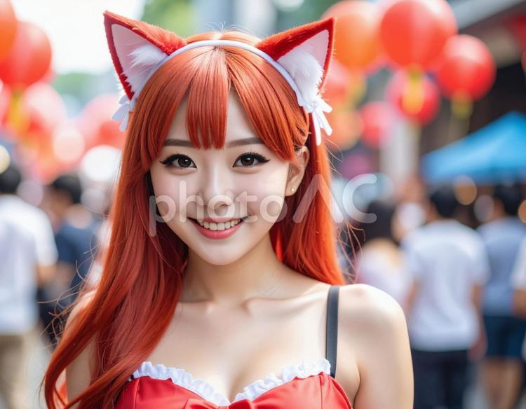 猫耳コスプレイヤー女子・イベント会場にて コスプレイヤー,コスプレ,アニメの写真素材
