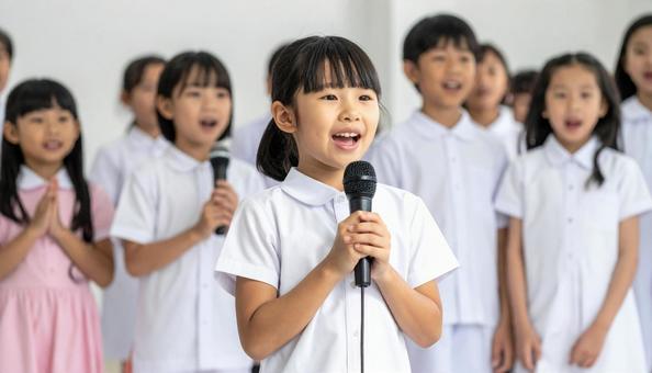 合唱 歌う日本人の子供たち 合唱 歌う日本人の子供たちの写真