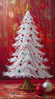 白いクリスマスツリー 赤い背景 白いクリスマスツリー 赤い背景の写真
