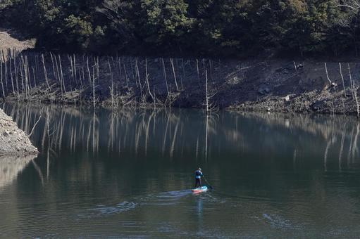 ダム湖 ダム湖,水面,supの写真素材