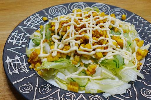 サラダ サラダ サラダ,とうもろこし,レタスの写真素材