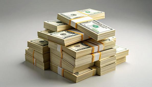 山積みにされた現金、札束 山積みにされた現金、札束の写真