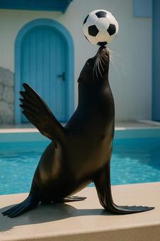 水族館でのカリフォルニアアシカのショー 水族館でのカリフォルニアアシカのショーの写真