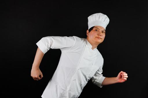 走る料理人のポーズ 走る料理人のポーズの写真