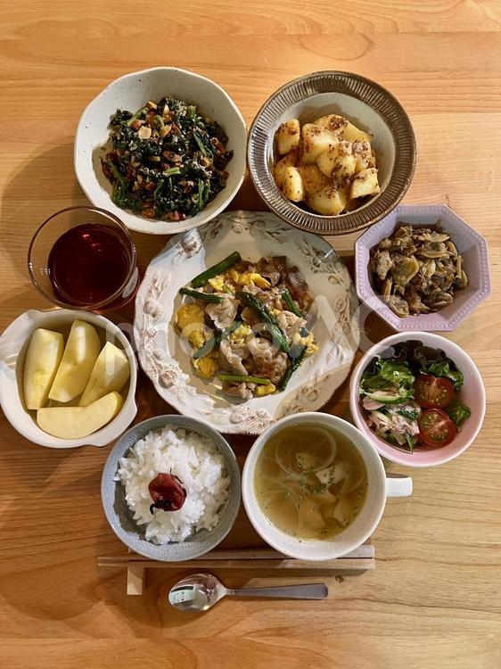 てりたまアスパラ豚炒め 食事,ご飯,夕食の写真素材