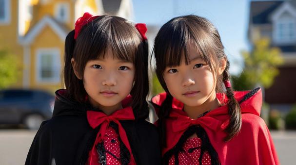 ハロウィンの仮装をした二人の女の子4 ハロウィンの仮装をした二人の女の子4の写真
