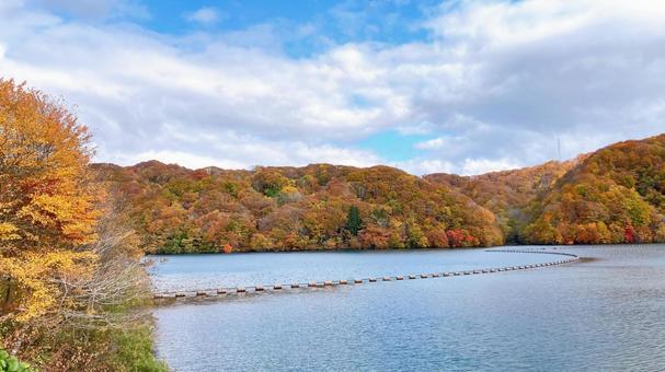 青空とダム 青空とダム 紅葉,北海道,ダムの写真素材