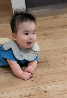 舌を出してずり這いをする赤ちゃん 赤ちゃん,ベビー,0歳の写真素材