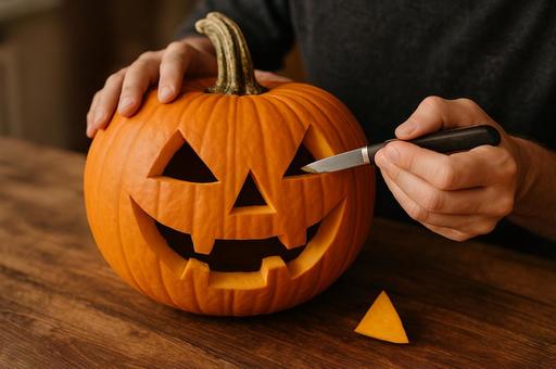 ジャックオランタンを作る様子 ジャックオランタンを作る様子の写真
