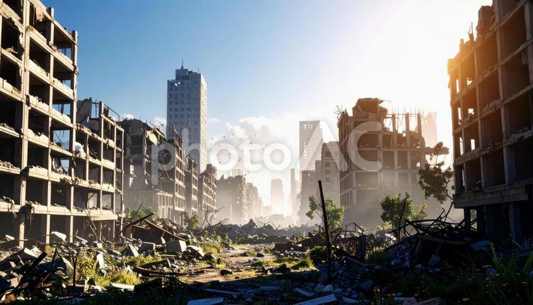 破壊されたビル、都市の光景　 戦争,破滅,災害の写真素材