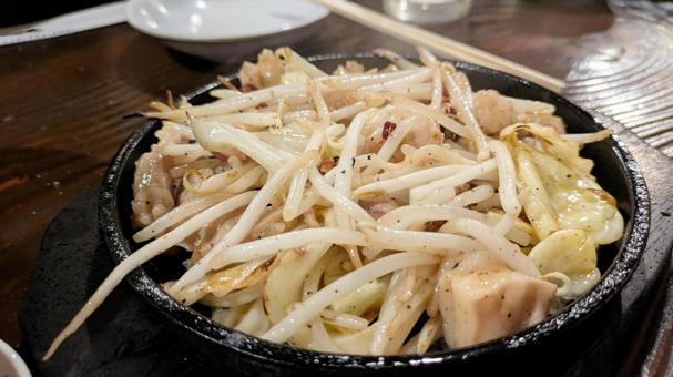 Photo, teppanyaki, bean sprouts, pork, 
