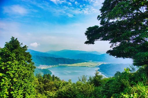 賤ヶ岳 風景 山頂,グリーン,晴れの写真素材