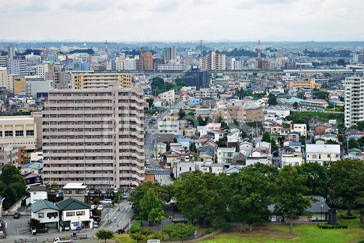 宇都宮市役所から望む市街地風景 宇都宮城址公園,城跡,園地の写真素材