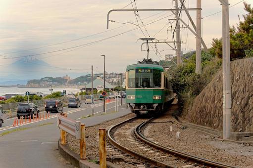 江ノ電３ 江ノ電,観光,富士山の写真素材