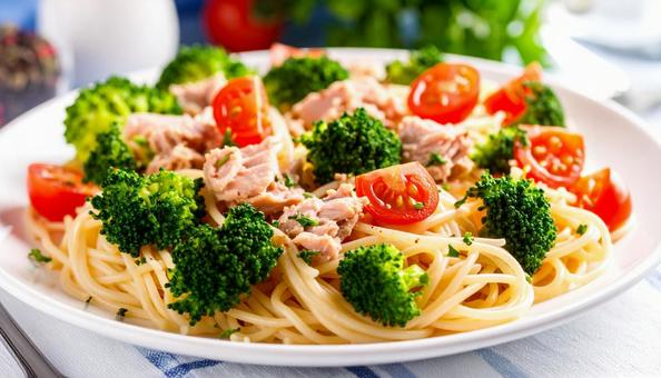ブロッコリーのツナトマトパスタ ブロッコリーのツナトマトパスタの写真