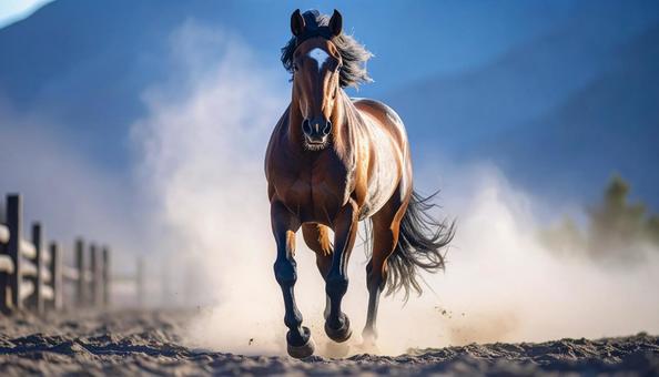 牧場を走る馬の写真