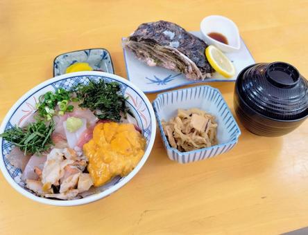 海鮮丼と牡蠣 海鮮丼と牡蠣 海鮮丼,どんぶり,丼の写真素材
