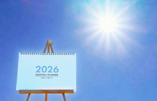 2026カレンダーと太陽 カレンダー,２０２６年,新年の写真素材