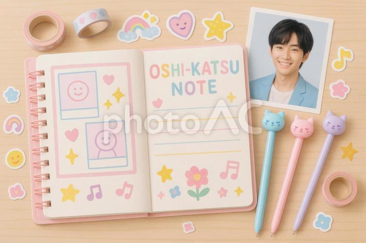 推し活ノートとお気に入りの文房具 推し活,ノート,日本の写真素材