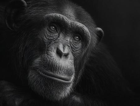 闇に浮かぶ猿のポートレートの写真