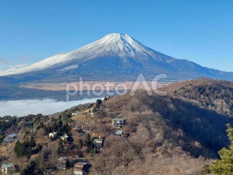 冬の早朝　別荘街と富士山 富士山,平尾山,山頂の写真素材