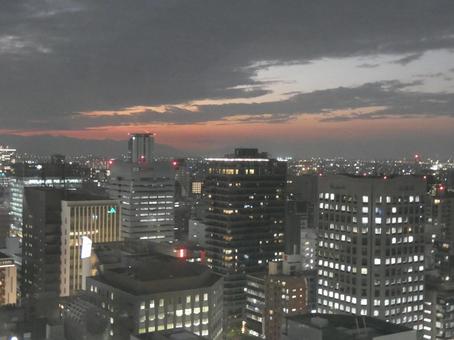 名古屋　夕日 名古屋,夕日,町並みの写真素材
