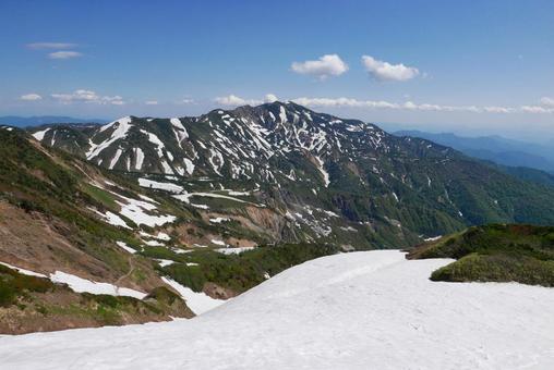 観光新道の雪渓と別山 白山,別山,観光新道の写真素材