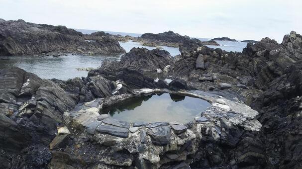 温泉 温泉,屋久島,海の写真素材