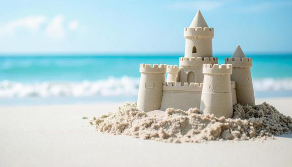 ビーチの砂の城の写真
