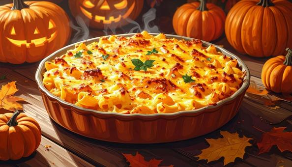 ハロウィンの料理 カボチャのグラタン ハロウィンの料理 カボチャのグラタンの写真