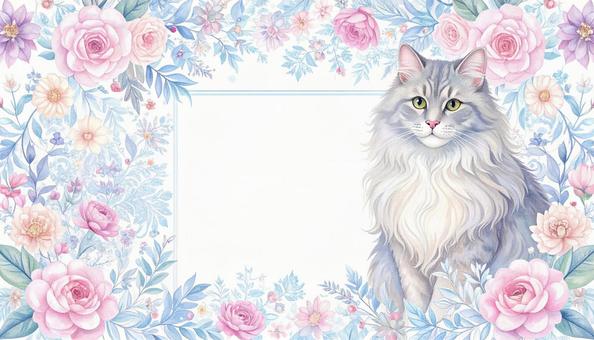 猫と花の幻想的なフレーム 猫と花の幻想的なフレームの写真