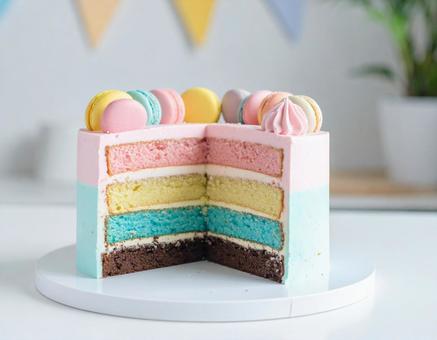 パステルカラーのケーキ マカロン パステルカラーのケーキ マカロンの写真