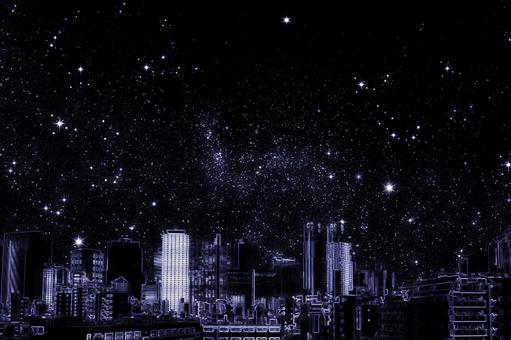 イメージ素材/夜のビル街と星空 夜景,ビル街,都会の写真素材