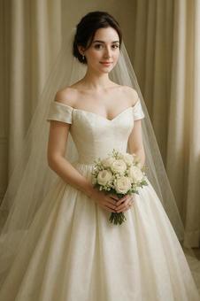 ウエディングドレスを着た花嫁 ウエディングドレスを着た花嫁の写真