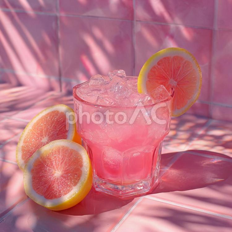 夏にぴったりな爽やかピンクレモネード ピンクレモネード,ドリンク,飲み物の写真素材