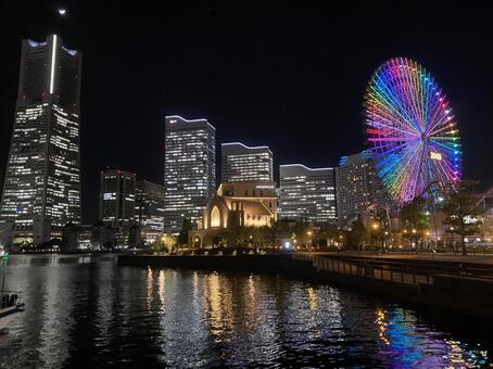 横浜の夜 みなとみらい,横浜,夜の写真素材