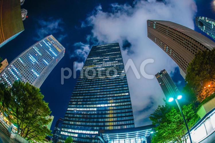 東京新宿の高層ビル群の夜景 新宿,西新宿,夜景の写真素材